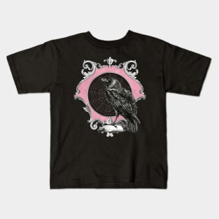 Vintage Pink Mirror Raven Gothic Design Kids T-Shirt